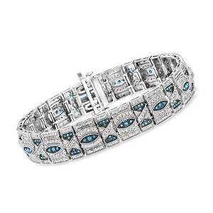 Ross-Simons 2.00 ct. t.w. Blue and White Diamond Woven-Pattern Bracelet in Sterling Silver - 1 of 3