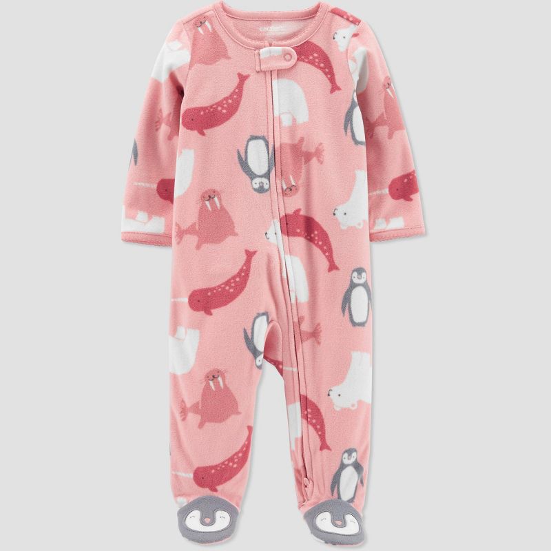 Carter's Just One You®️ Baby Girls' Sea Animals Fleece Footed Pajama - Rose Pink , 1 of 6