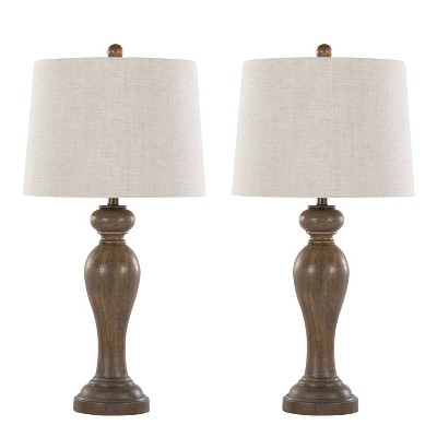 LumiSource (Set of 2) Peppa 32" Farmhouse Poly Table Lamps Opal Gray Polyresin with Natural Woven Linen Shade from Grandview Gallery