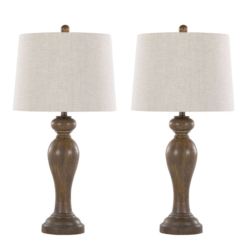 LumiSource (Set of 2) Peppa 32&#34; Farmhouse Poly Table Lamps Opal Gray Polyresin with Natural Woven Linen Shade from Grandview Gallery, 1 of 6