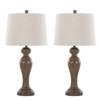 LumiSource (Set of 2) Peppa 32" Farmhouse Poly Table Lamps Opal Gray Polyresin with Natural Woven Linen Shade from Grandview Gallery