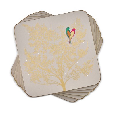 Pimpernel Sara Miller Chelsea Coasters - Set of 6 (4” x 4”), Cork Backing, Elegant Bird & Floral Design, Easy to Clean, Protects Your Furniture
