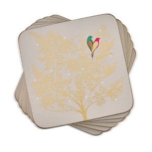 Pimpernel Sara Miller Chelsea Coasters - Set of 6 (4” x 4”), Cork Backing, Elegant Bird & Floral Design, Easy to Clean, Protects Your Furniture - 1 of 4