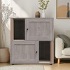 Cat Litter Box Enclosure for 2 Cats, 31.5" Double Hidden Cat Litter Box Furniture, 2 Tier Wooden Cat House with Scratching Post and Litter Mat, Grey - 3 of 4