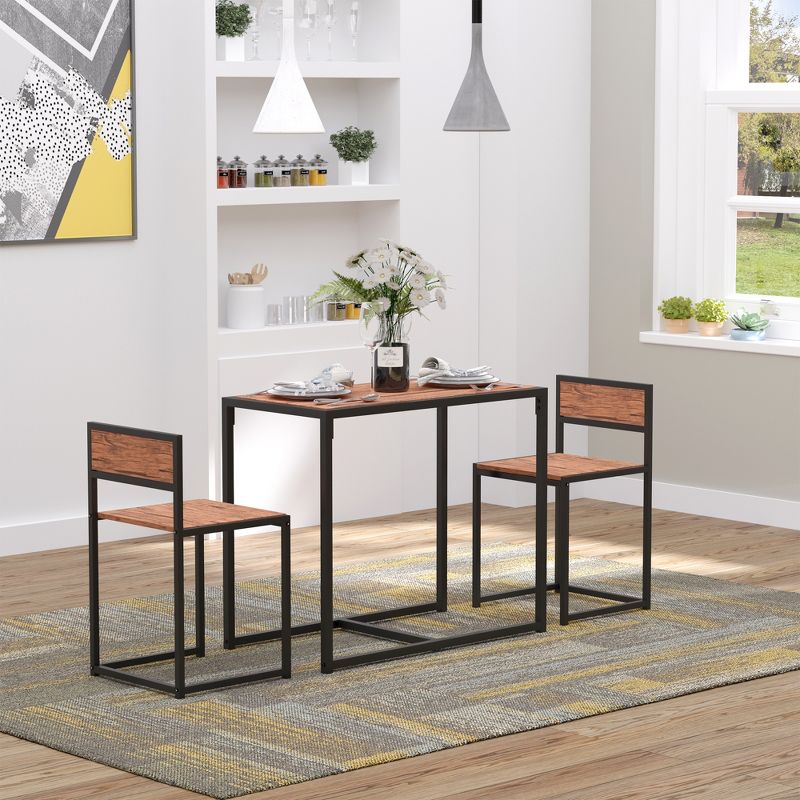 HOMCOM Industrial 3-Piece Dining Table and 2 Chair Set for Small Space in the Dining Room or Kitchen, 3 of 9