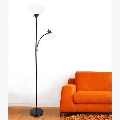 Adjustable Dual-Light Torchiere Floor Lamp in Sleek Black