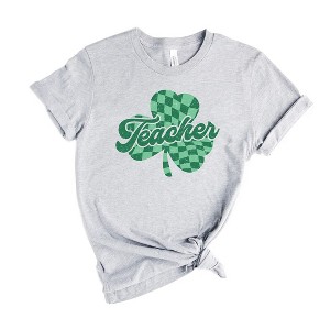 Simply Sage Market Women's Teacher Checkered Shamrock St. Patrick's Day Short Sleeve Graphic Tee - 1 of 3