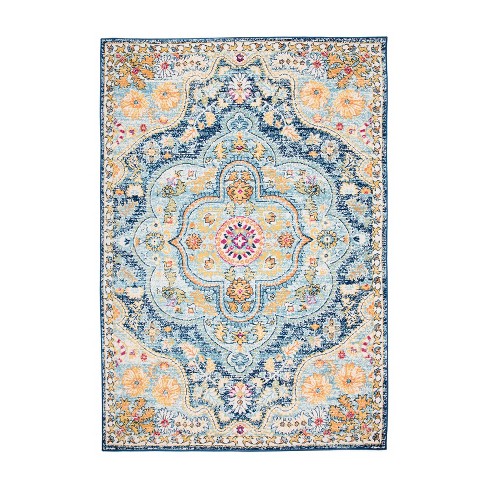 World Rug Gallery Bohemian Border Indoor/Outdoor Area Rug - Blue 7'10 x 10