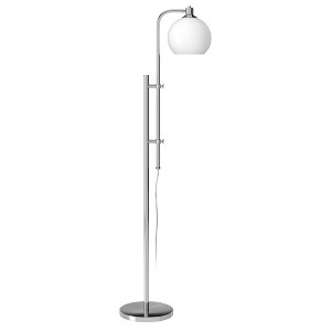 Hudson Canal Height Adjustable Floor Lamp with Glass Shade Polished Nickel White Milk Industrial Design UL Listed 52.5 68 H