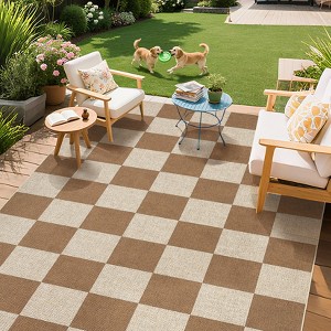Checkered Jute Entryway Rug – Machine Washable, Non-Slip. For Outdoor Patio, Hallway, Bathroom, Kitchen, Bedroom; Indoor & Outdoor - 1 of 4