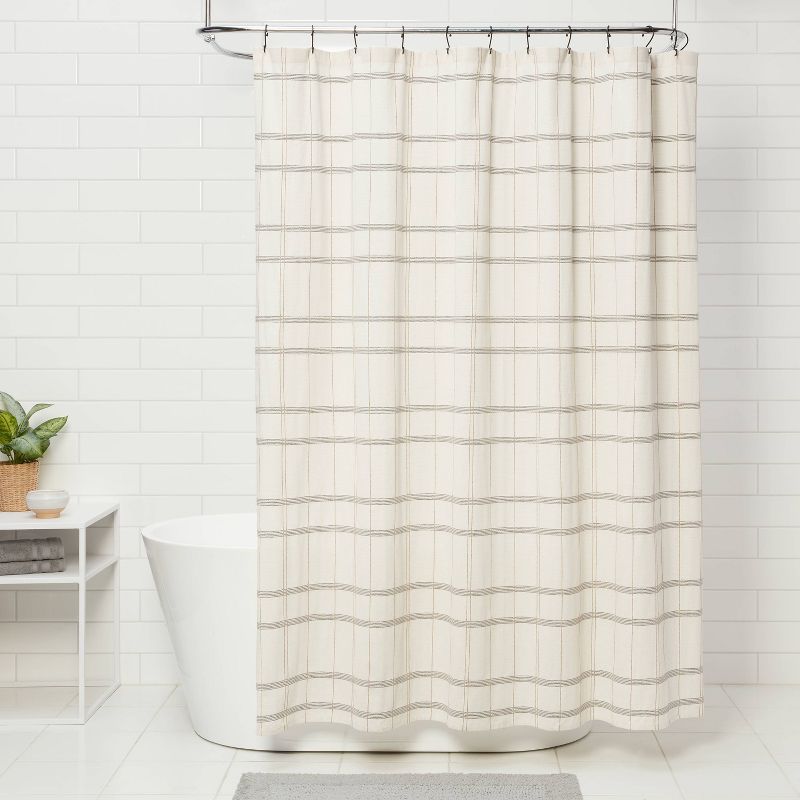Woven Modern Plaid Shower Curtain Ivory - Threshold&#8482;, 3 of 12