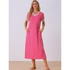 cheibear Women's V Neck Short Sleeves with Pockets Slit Long Nightgown - 2 of 4