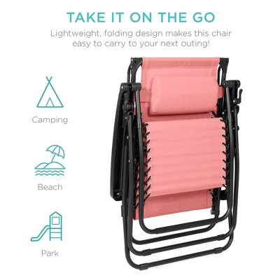 Pink Steel Zero Gravity Outdoor Lounge Chair with Canopy Shade