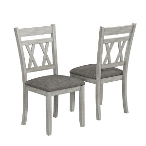 VECELO Rustic Wooden Dining Chairs Set of 2/4/6, Rubber Wood Kitchen Chairs with Padded Seat & Elegant Hollowed Backrest, Gray - 1 of 4