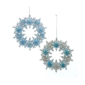 Kurt Adler Plastic Ornaments for Christmas Tree, Blue Snowflake Wreath (Pack of 2) - 1 of 1