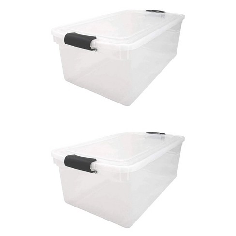 Homz 64 qt Secure Latching Large Clear Plastic Storage Bin w/ Gray Lid (4 Pack)