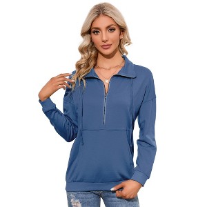Coolmee Women's Casual Long Sleeve Lapel Zipper Sweatshirt Drawstring Loose Pullover Tops - 1 of 4