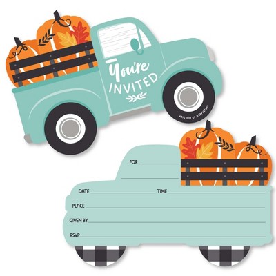 Big Dot of Happiness Happy Fall Truck - Shaped Fill-In Invitations - Harvest Pumpkin Party Invitation Cards with Envelopes - Set of 12