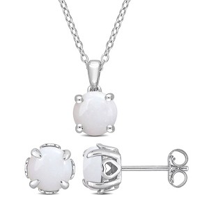 EVERLY JEWELRY | Sterling Silver 2 2/5 CT TGW Opal Solitaire Stud Earring and Pendant with chain Set - 1 of 4