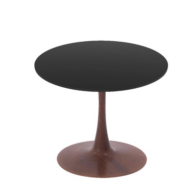 LeisureMod Bristol 27" Round Dining Table with MDF Top and Walnut Steel Pedestal Base for Modern Kitchen and Dining Room