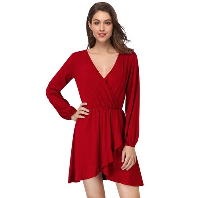 Women's Cross V-Neck Wrap Ruffle Party Mini Dress