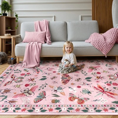 Lahome Machine Washable Back to College Series Animal Life Insects Area Rug - Nature-Inspired Carpet for Living Room, School, Bedroom, or Entryway