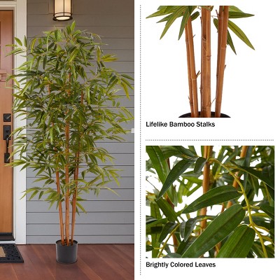 6-Foot Tall Green Bamboo Faux Floor Plant in Black Pot