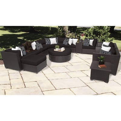 Barbados 12pc Patio Curved Sectional Seating Set with Cushions - Black - TK Classics