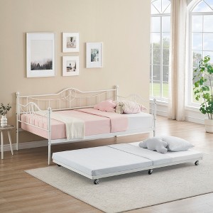 Twin Day Bed with Trundle Bed Twin, Metal Daybed with Trundle, Daybed with Trundle Bed Frame, Steel Slat Support Sofa Bed for Kids Teens Adults - 1 of 4