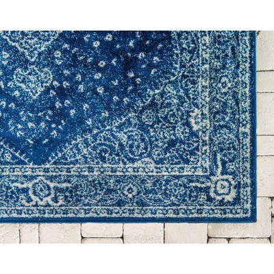 Navy Blue Synthetic Stain-Resistant Runner Rug