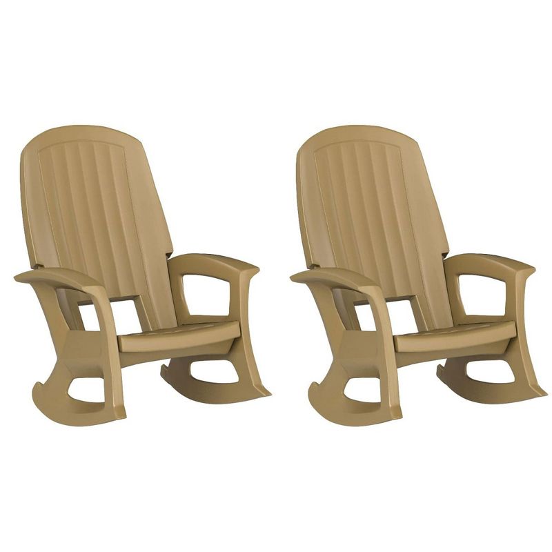 Semco Rockaway Heavy-Duty Outdoor Rocking Chair w/Low Maintenance All-Weather Porch Rocker & Easy Assembly for Deck and Patio, Taupe (2 Pack), 1 of 7