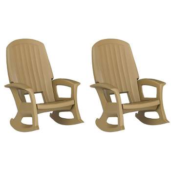 Semco Rockaway Heavy-Duty Outdoor Rocking Chair w/Low Maintenance All-Weather Porch Rocker & Easy Assembly for Deck and Patio, Taupe (2 Pack)