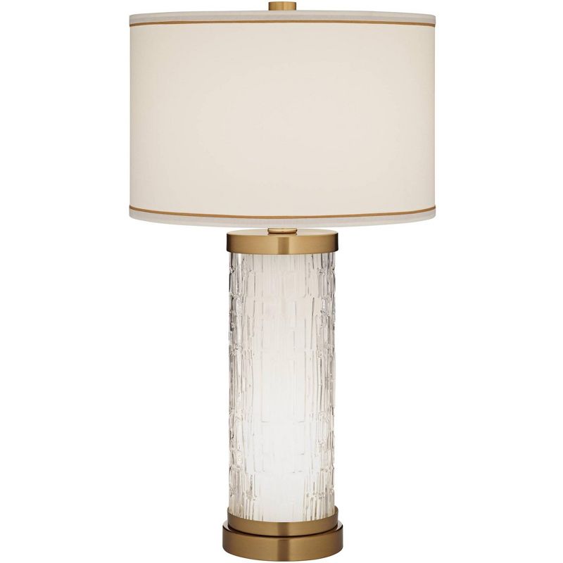 Possini Euro Design Eastlake 29" Tall Cylinder Modern End Table Lamp USB Port Night Light Clear Gold Glass Single White Shade Living Room Charging, 1 of 10