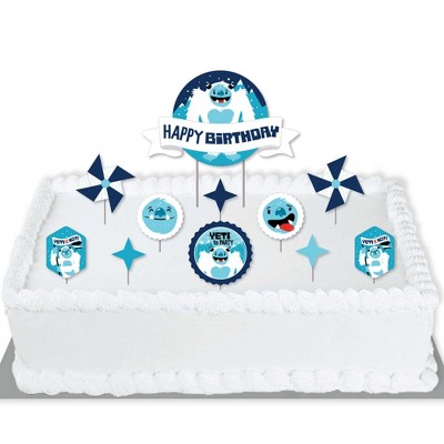 Big Dot of Happiness Yeti to Party - Abominable Snowman Birthday Party Cake Decorating Kit - Happy Birthday Cake Topper Set - 11 Pieces