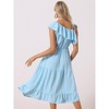 Allegra K Women's Summer One Shoulder Ruffle Neck Casual Flowy A-Line Tiered Sundresses - 4 of 4