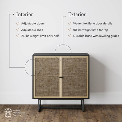Black Oak and Cane Rectangular Sideboard with Adjustable Shelving