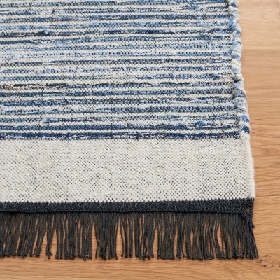 Ivory and Blue 4' x 6' Handmade Wool and Cotton Rug
