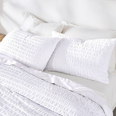 Oversized King White Cotton Seersucker Duvet Cover Set