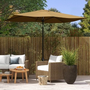 TiramisuBest 9'x7' Solar LED Lighted Patio Umbrella with Tilt & Crank for Table/Base,Garden/Deck/Backyard/Pool/Beach,Brown - 1 of 4