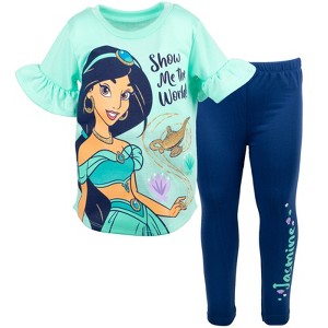 Disney Frozen Princess Moana Little Mermaid Floral Girls T-Shirt and Leggings Outfit Set Little Kid to Big Kid - 1 of 4