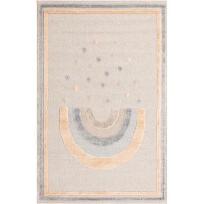 Ivory and Orange Rectangular Kids Synthetic Easy Care Rug