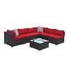 ELJGET Outdoor Patio Furniture Set, 7 Pieces PE Wicker Modular Sofa with Cushion and Glass Table - 2 of 4