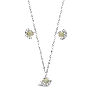 SHINE by Sterling Forever Sterling Silver Half Halo Opal Pendant Necklace