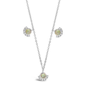 SHINE by Sterling Forever Sterling Silver Half Halo Opal Pendant Necklace - 1 of 2