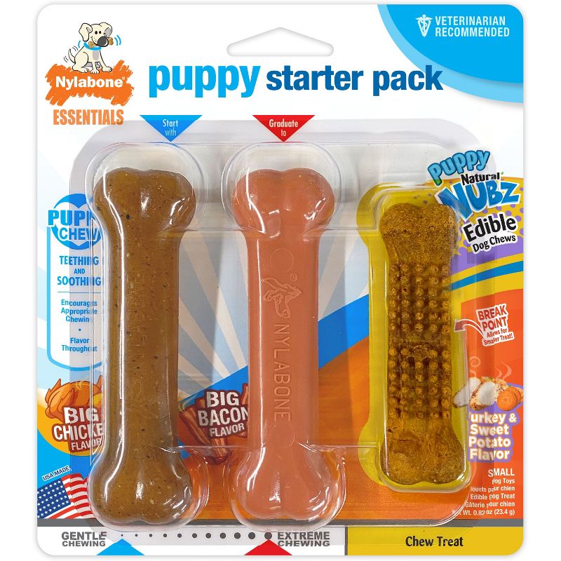 Nylabone Puppy Starter Pack Dog Toy - Brown, 1 of 6