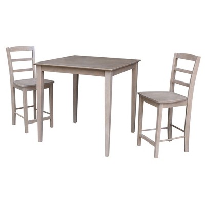 3pc Solid Wood 36" X 36" Counter Height Table and 2 Madrid Dining Sets Washed Gray/Taupe - International Concepts
