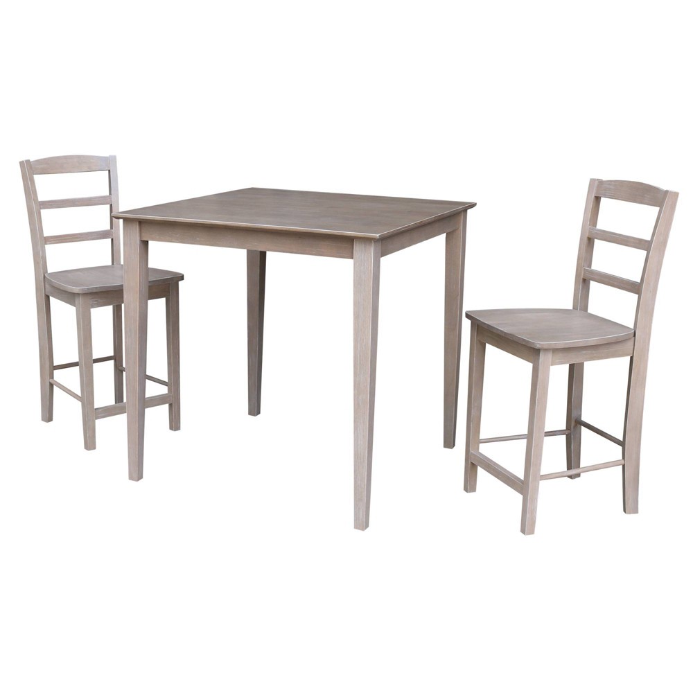 3pc Solid Wood 36 X 36 Counter Height Table and 2 Madrid Stools In Washed Gray Taupe ( Set) - International Concepts was $809.99 now $607.49 (25.0% off)