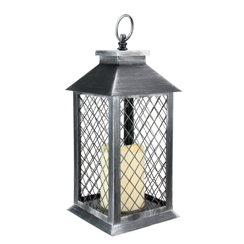 Northlight 11" Silver Brushed Black Mesh Candle Lantern with Flameless LED Candle, 2 of 4
