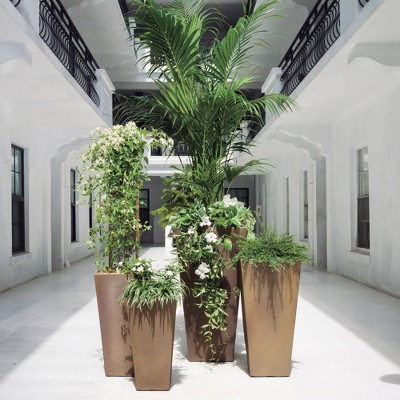 Tall Bronze Textured Resin Indoor Outdoor Planter Pot