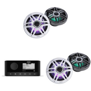 Fusion MS-RA60 Source Unit w/ ( 2 Pair ) Clarion CMSP-771RGB-SWG Premium 7.7-inch Coaxial Marine Speakers with built-in RGB illumination ( Includes... - 1 of 4